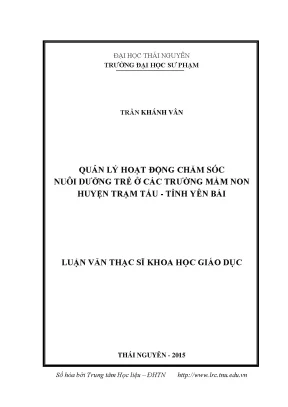 Quản Lý Hoạt Động Chăm Sóc Nuôi Dưỡng Trẻ Tại Trường Mầm