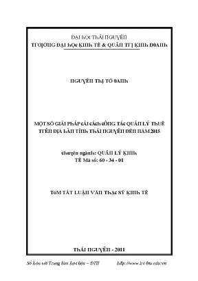 Giải Pháp Quản Lý Thuế Tại Tỉnh Thái Nguyên Đến Năm 2015