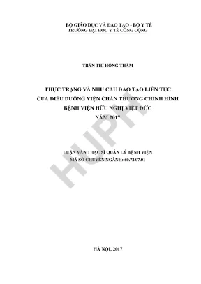 Nhu Cầu Đào Tạo Liên Tục Của Điều Dưỡng Tại Bệnh Viện