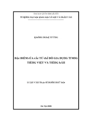Đặc Điểm Từ Chỉ Đồ Gia Dụng Trong Tiếng Việt Và Tiếng Hán