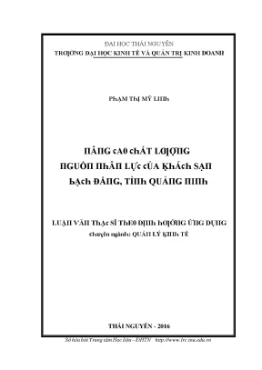 Nâng cao chất lượng nguồn nhân lực tại khách sạn Bạch