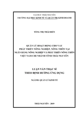 Quản Lý Hoạt Động Cho Vay Phát Triển Nông Nghiệp Tại