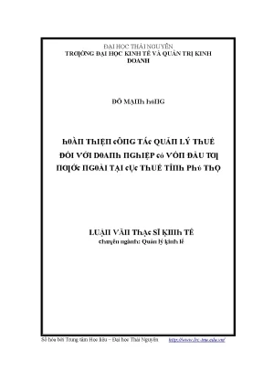 Quản lý thuế đối với doanh nghiệp đầu tư tại Thái Nguyên