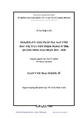 Nghiên cứu về Đầu tư FDI tại Thái Nguyên giai đoạn 2011-2020