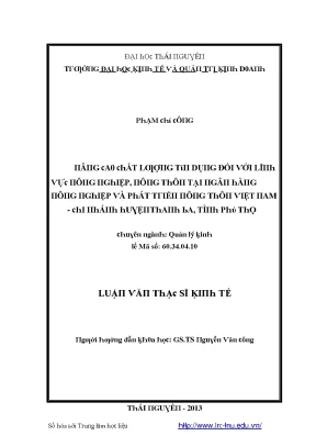Nâng cao chất lượng tín dụng cho nông nghiệp tại Ngân