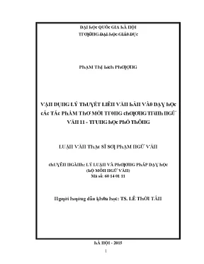 Vận Dụng Lý Thuyết Liên Văn Bản Trong Dạy Học Thơ Mới Lớp 11