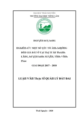 Nghiên Cứu Các Yếu Tố Ảnh Hưởng Đến Giá Đất Tại Thị Trấn