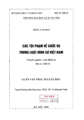 Nghiên Cứu Tội Phạm Về Chức Vụ Trong Luật Hình Sự Việt Nam