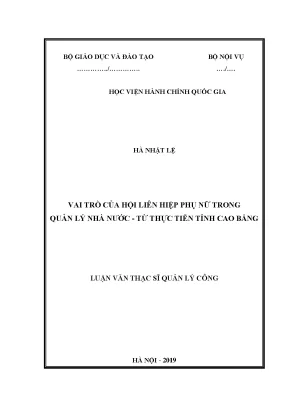 Vai Trò Của Hội Liên Hiệp Phụ Nữ Trong Quản Lý Nhà Nước