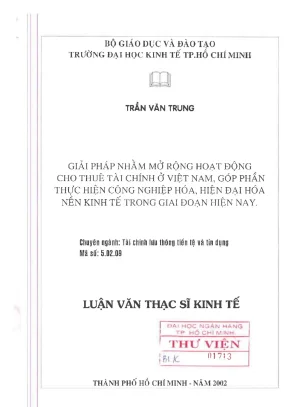 Giải Pháp Mở Rộng Hoạt Động Cho Thuê Tài Chính Tại Việt Nam