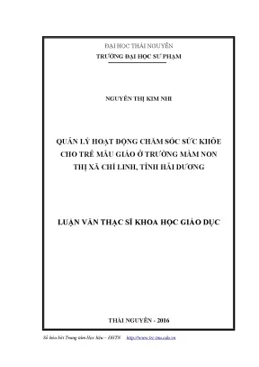 Quản Lý Chăm Sóc Sức Khỏe Trẻ Mẫu Giáo Tại Chí Linh, Hải