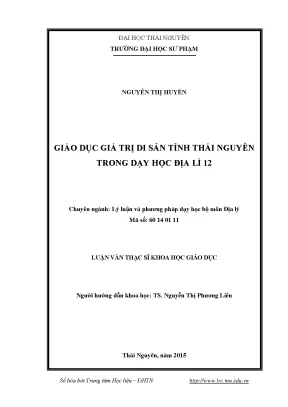 Giáo Dục Giá Trị Di Sản Tỉnh Thái Nguyên Trong Dạy Học 