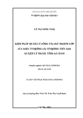 Biện Pháp Quản Lý Công Tác Chủ Nhiệm Lớp Tại Trường Tiểu