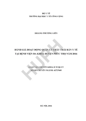 Đánh Giá Quản Lý Chất Thải Rắn Y Tế Tại Bệnh Viện Đa 
