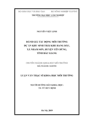 Luận văn đánh giá tác động môi trường dự án khu sinh thái khe hang dầu xã nham sơn huyện yên dũng tỉnh bắc giang