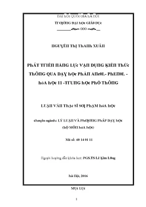 Phát Triển Năng Lực Vận Dụng Kiến Thức Qua Dạy Học Ancol