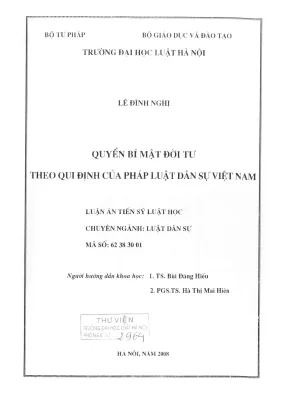 Nghiên Cứu Quyền Bí Mật Đời Tư Theo Pháp Luật Dân Sự
