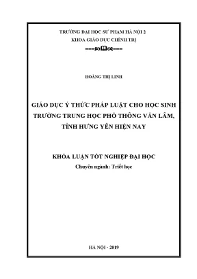 Giáo Dục Ý Thức Pháp Luật Cho Học Sinh Trường THPT Văn