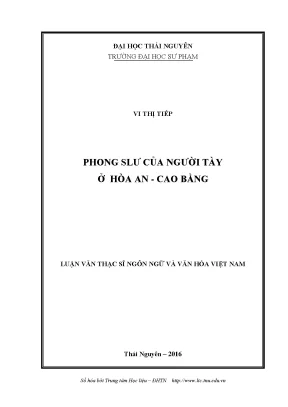 Nghiên Cứu Phong Slu Của Người Tày Tại Hòa An - Cao Bằng