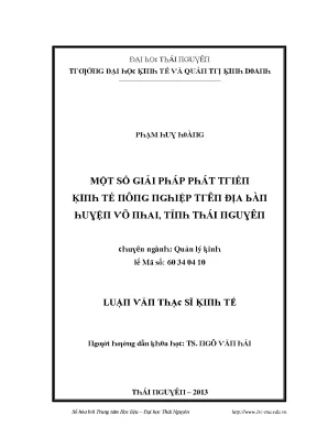 Giải pháp phát triển kinh tế vùng Thái Nguyên