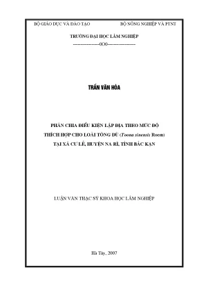 Phân chia điều kiện lập địa cho loài tông dù Toona