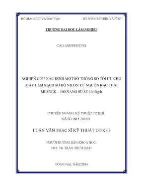 Nghiên Cứu Tối Ưu Hóa Máy Làm Sạch Sơ Bộ Nilon Từ Rác Thải