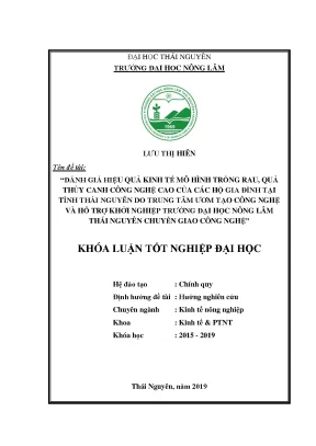Đánh Giá Hiệu Quả Kinh Tế Mô Hình Thủy Canh Tại Thái Nguyên