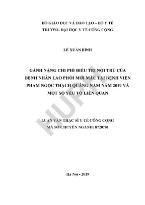 Gánh Nặng Chi Phí Điều Trị Bệnh Nhân Lao Phổi Mới Mắc