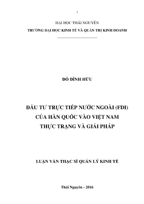 Đầu Tư Trực Tiếp Nước Ngoài (FDI) Của Hàn Quốc Vào Việt