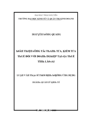 Quản lý thuế đối với doanh nghiệp tại Thái Nguyên