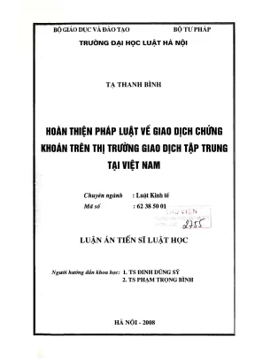Hoàn thiện pháp luật giao dịch chứng khoán tại Việt Nam