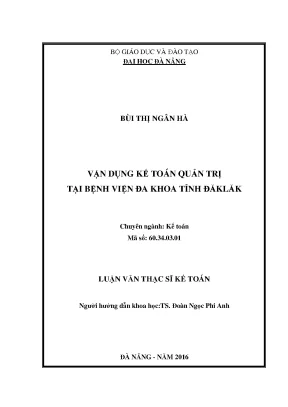Vận Dụng Kế Toán Quản Trị Tại Bệnh Viện Đa Khoa Tỉnh Đắk Lắk