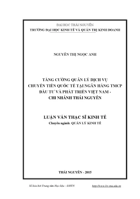 Tăng Cường Quản Lý Dịch Vụ Chuyển Tiền Quốc Tế Tại BIDV