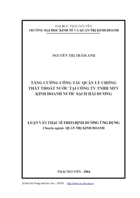 Tăng Cường Quản Lý Nước Sạch Tại Công Ty TNHH MTV Kinh