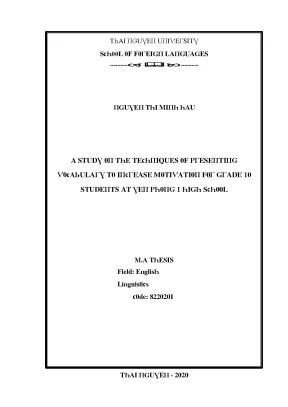 Nâng Cao Động Lực Học Từ Vựng Cho Học Sinh Lớp 10 Tại