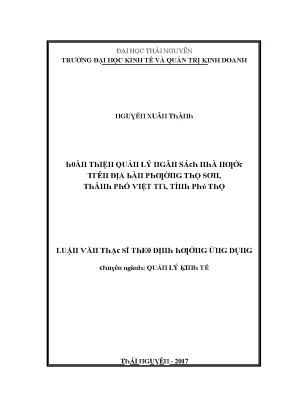 Cải thiện quản lý ngân sách nhà nước tại phường Thọ Sơn,