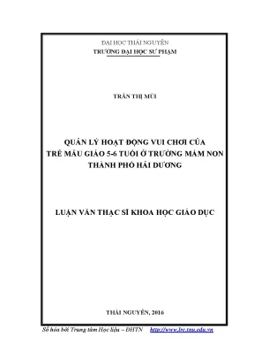 Quản Lý Hoạt Động Vui Chơi Cho Trẻ Mẫu Giáo 5-6 Tuổi Tại