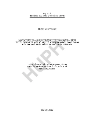 Thực Trạng Hoạt Động Y Tế Thôn Bản Tại Tỉnh Tuyên Quang