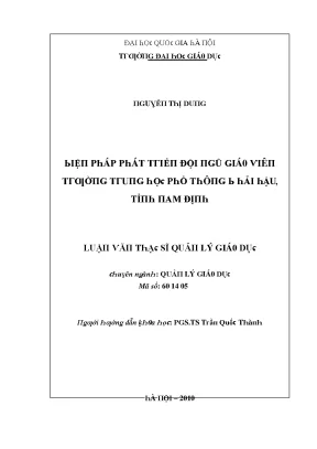 Phát Triển Đội Ngũ Giáo Viên Trường THPT Hải Hậu, Tỉnh