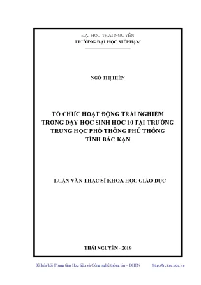 Tổ Chức Hoạt Động Trải Nghiệm Trong Dạy Học Sinh Học 10