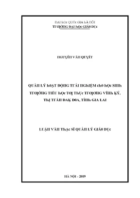 Quản Lý Hoạt Động Trải Nghiệm Cho Học Sinh Tiểu Học Tư