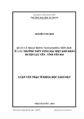 Quản Lý Hoạt Động Ngoại Khóa Tại Trường THPT Vùng Khó Khăn