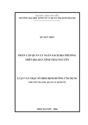 Phân Cấp Quản Lý Ngân Sách Địa Phương Tại Tỉnh Thái Nguyên