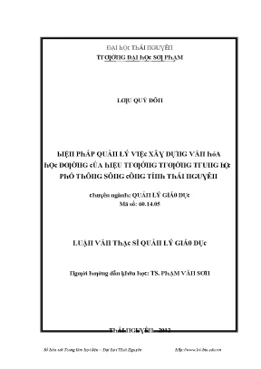 Biện Pháp Quản Lý Văn Hóa Học Đường Tại Trường Trung Học
