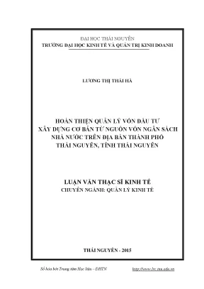 Quản Lý Vốn Đầu Tư Xây Dựng Từ Ngân Sách Nhà Nước Tại