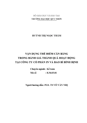 Vận Dụng Thẻ Điểm Cân Bằng Đánh Giá Thành Quả Hoạt Động