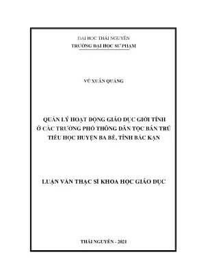 Quản lý hoạt động giáo dục giới tính ở các trường phổ thông dân tộc bán trú tiểu học huyện ba bể tỉnh bắc kạn