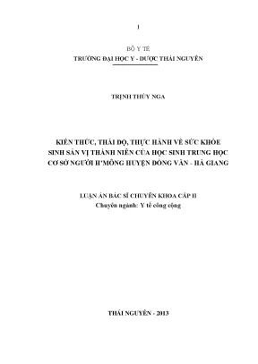 Kiến Thức và Thực Hành Sức Khỏe Sinh Sản Vị Thành Niên 