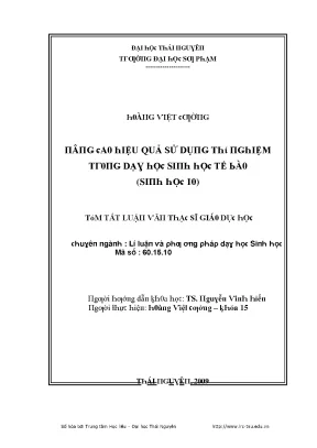 Hiệu Quả Sử Dụng Thí Nghiệm Trong Giảng Dạy Sinh Học