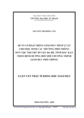 Quản Lý Giáo Dục Pháp Luật Cho Học Sinh Trường Phổ Thông